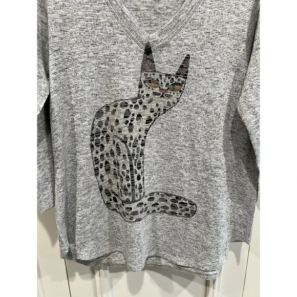 Inoah Artsy Cat Design Boxy T-Shirt Women's Size Small Gray Whimsical Oversized - Picture 2 of 6